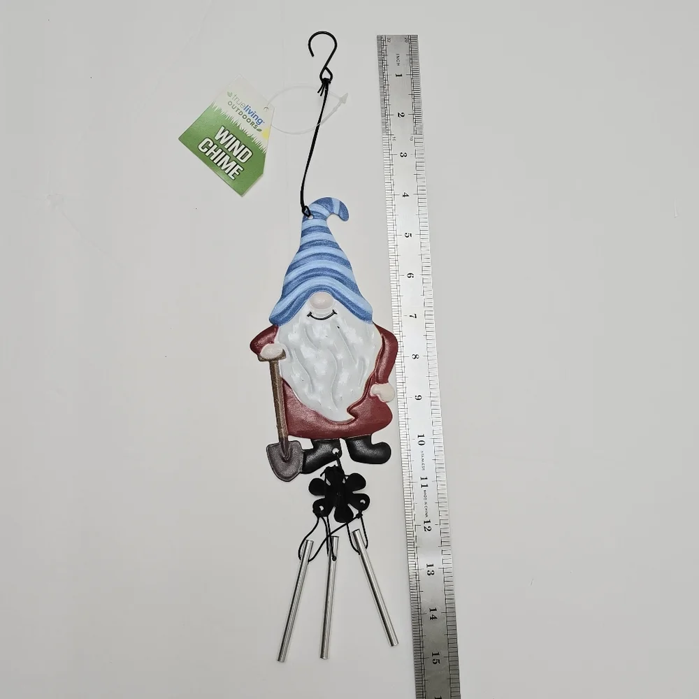 NWT Garden Gnome Wind Chime Small Metal Outdoor Indoor Rustic Decor - Picture 4 of 6
